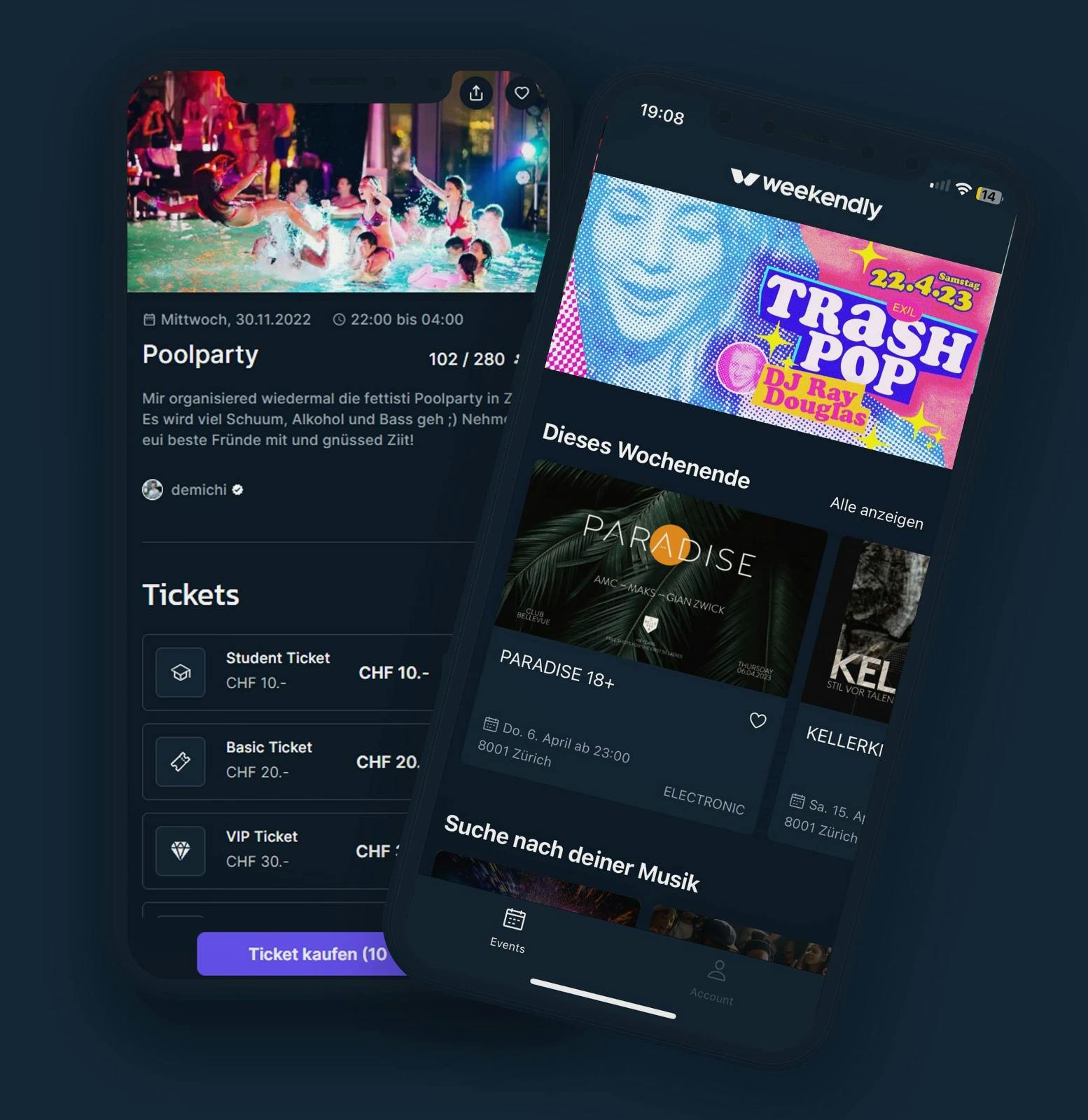 Weekendly App auf dem Smartphone